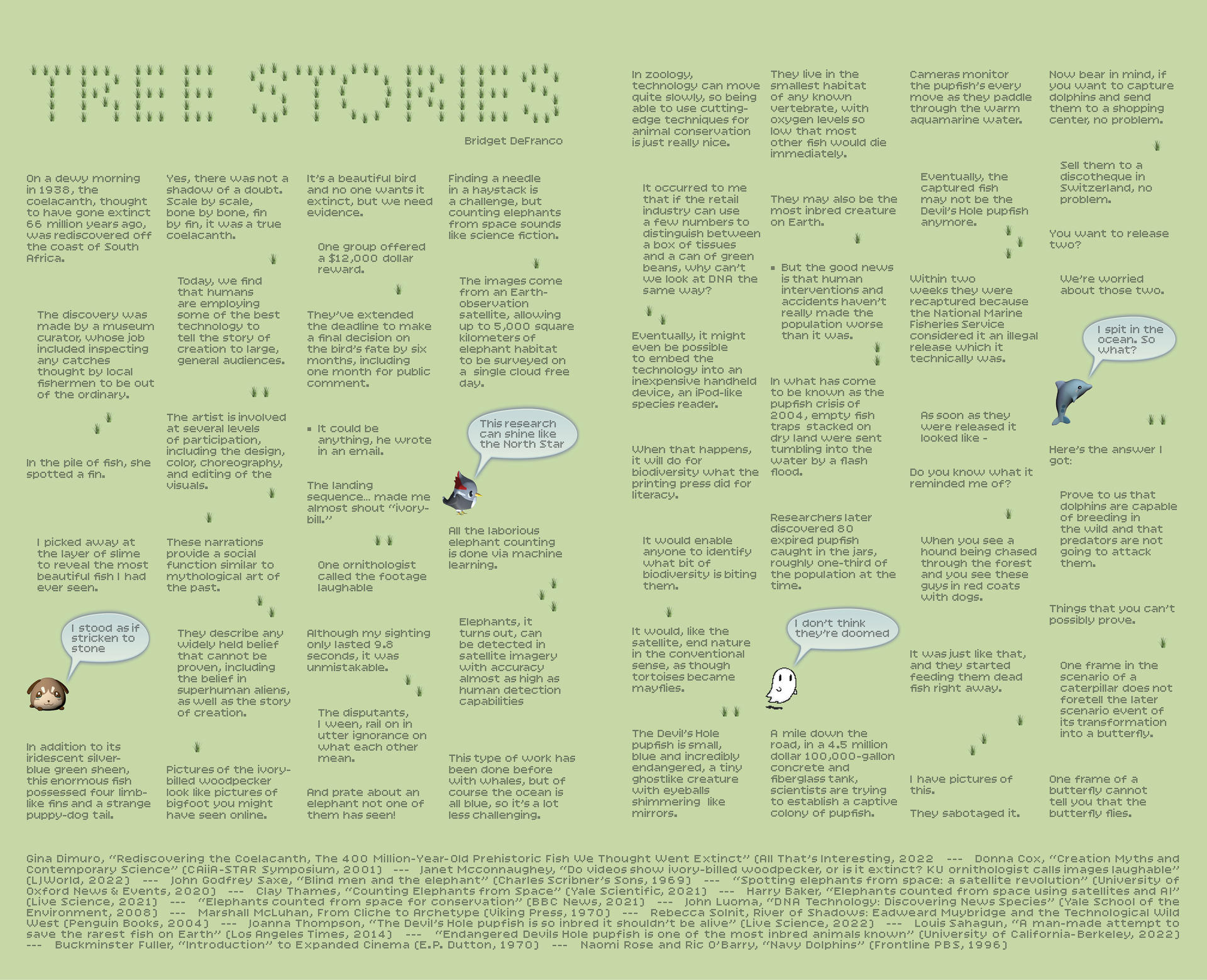 Front of broadsheet newsprint featuring found text narrative.