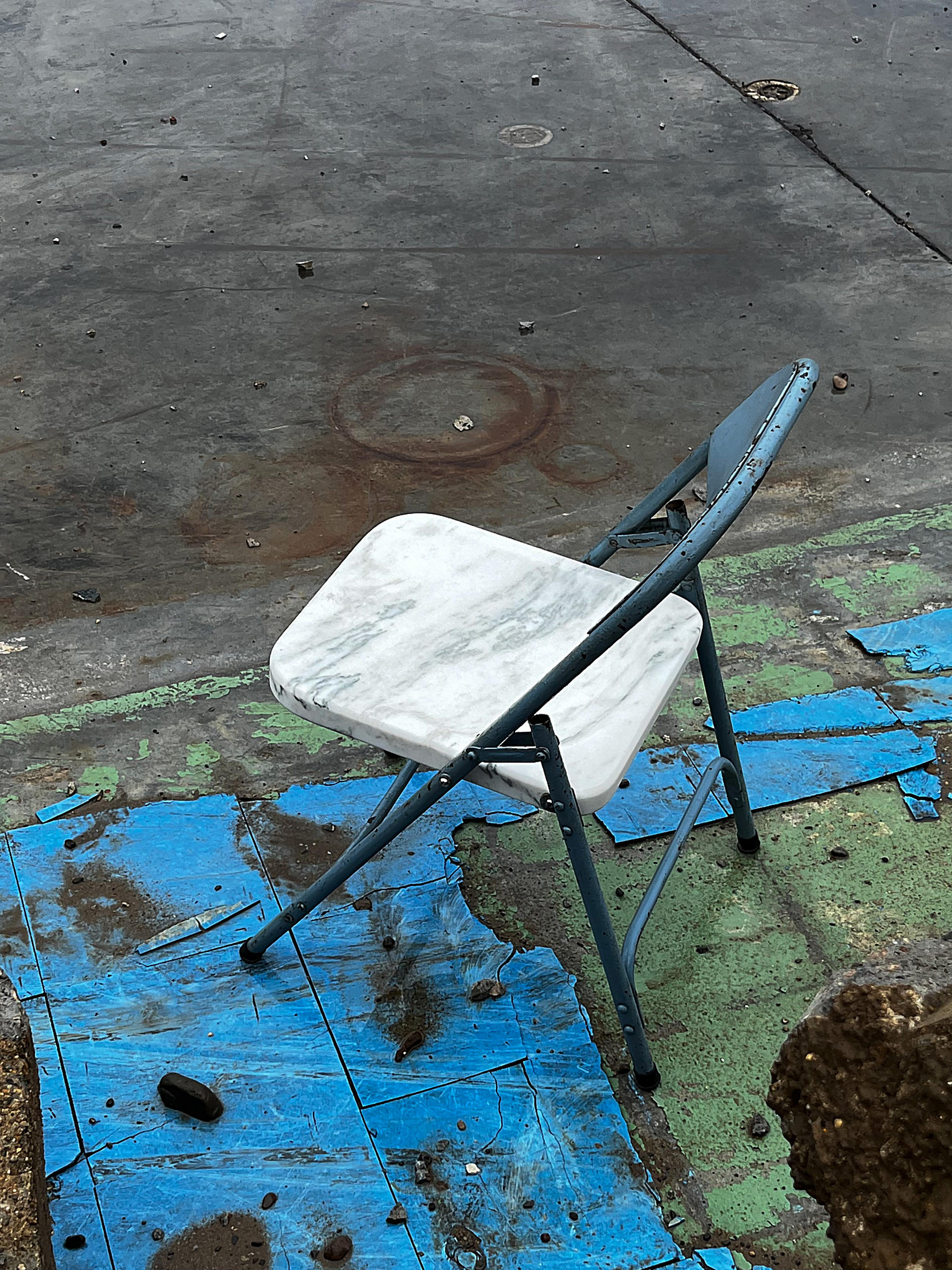 Metal Folding Chair with Hand Carved Marble Seat