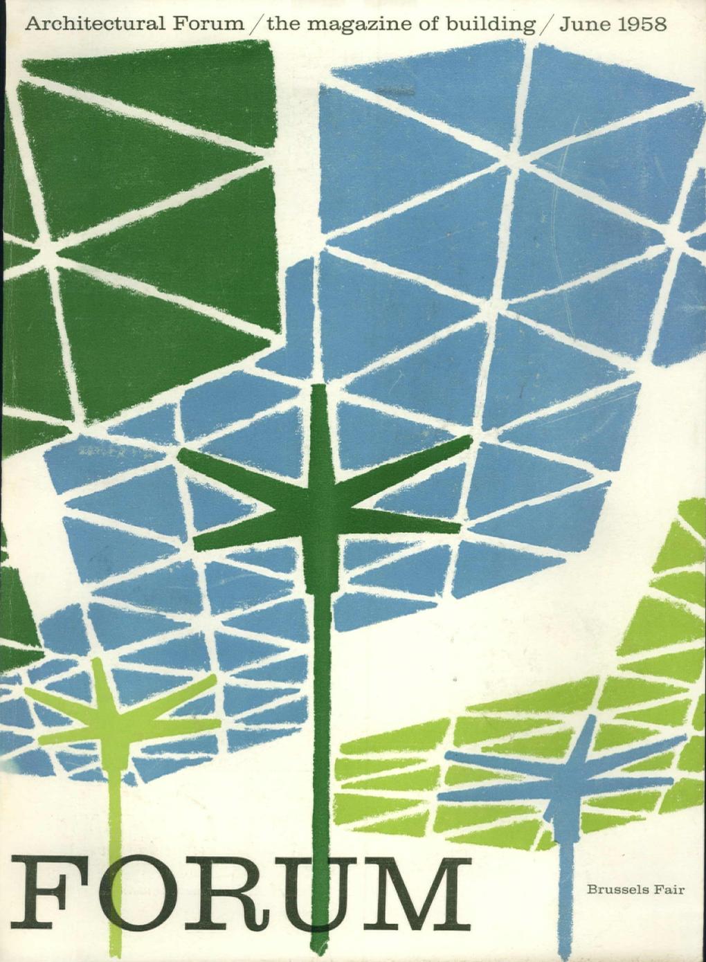 Cover of Architectural Forum magazine, depicting the pavilion in blue and green.