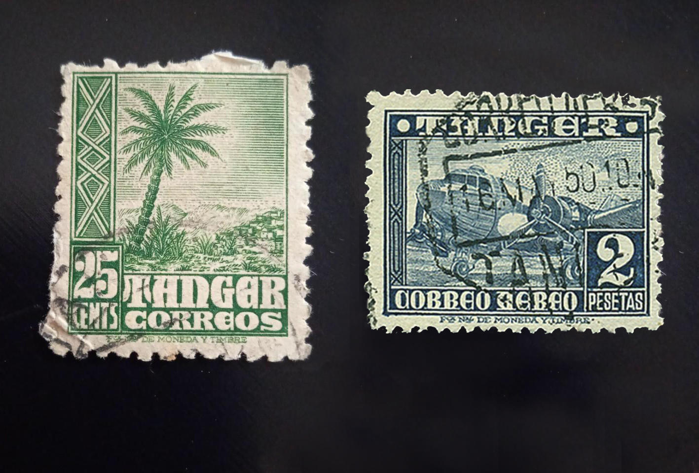 Colonial stamps issued by the Spanish Mail Office in Tangier, 1948- 1951, color print on paper. Source: StampBears Worldwide Forum