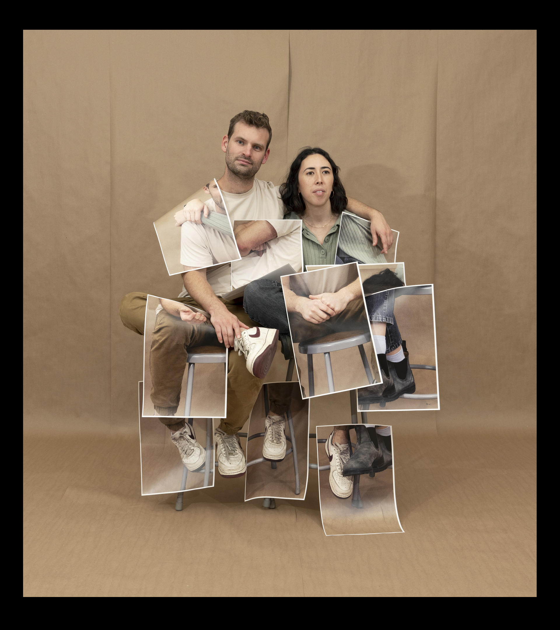 Colin & Lian, Portrait 1, photograph of photos printed and collaged onto portrait sitter