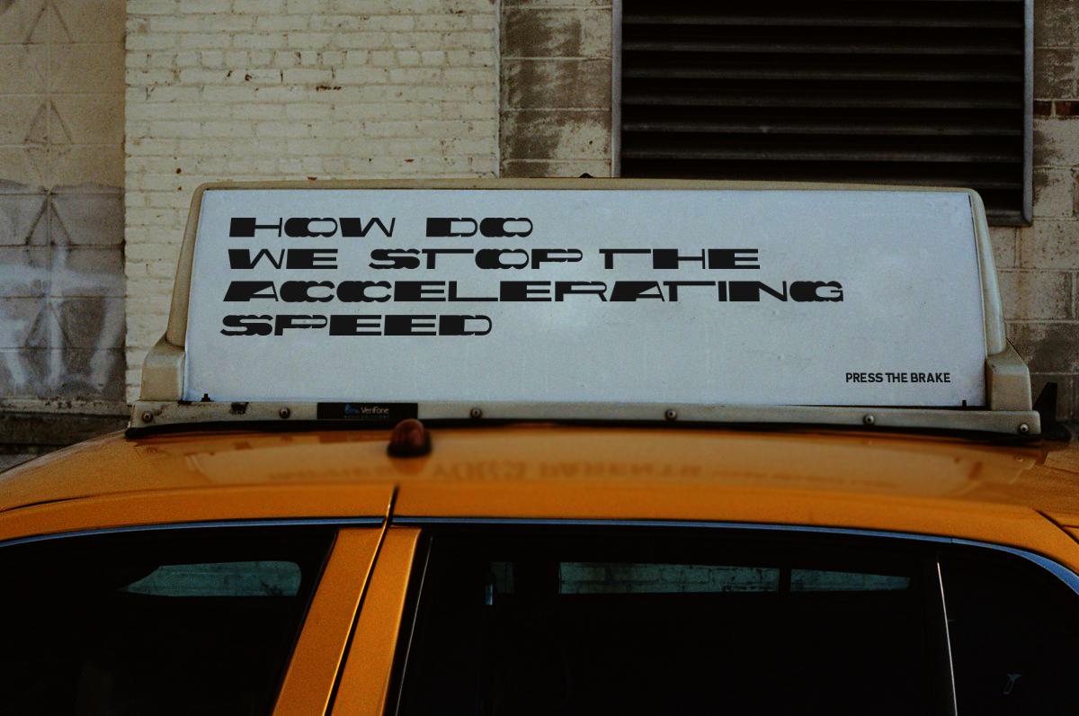 A taxi sign typeset with Transport Accelerated