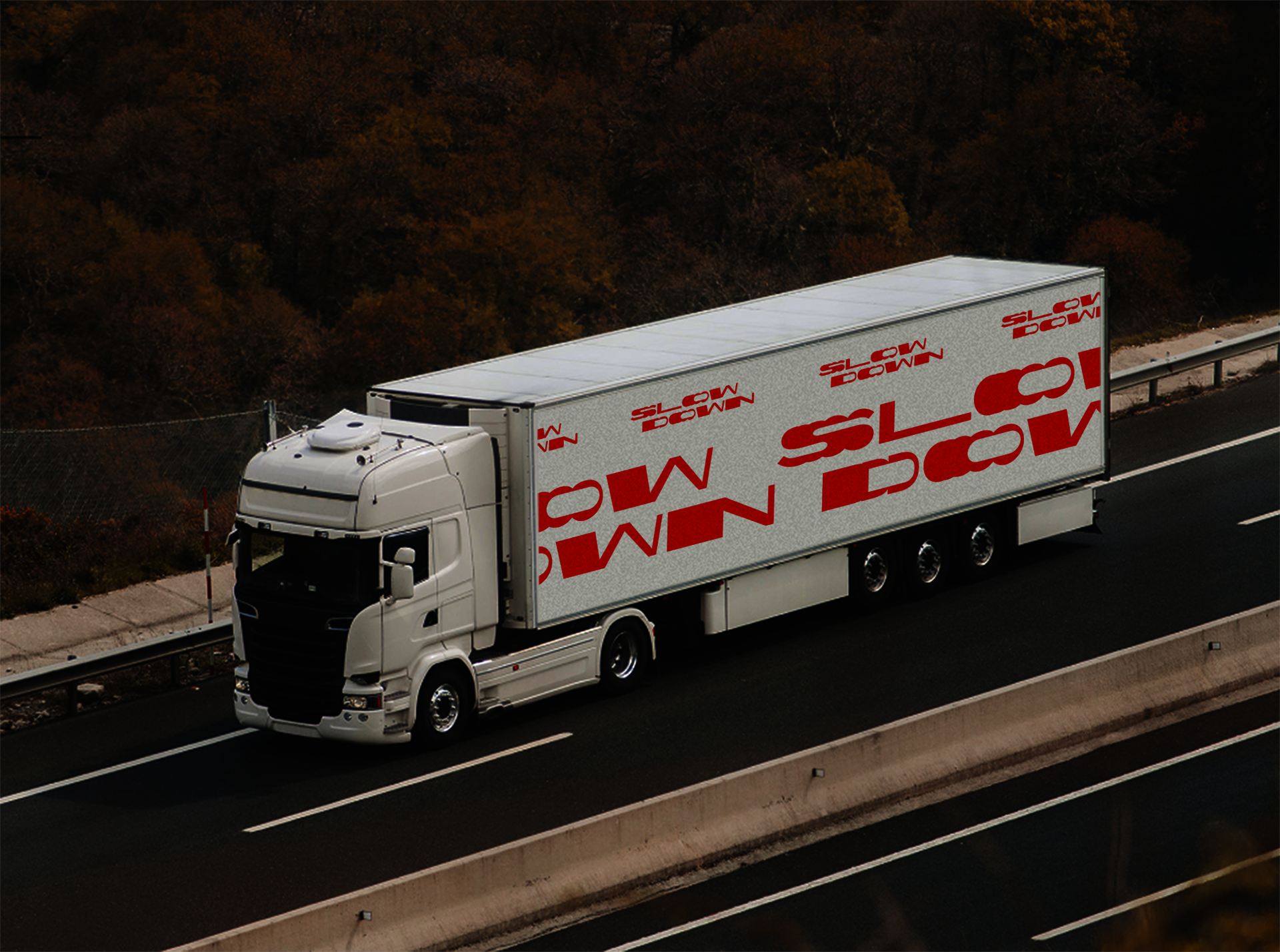 a side of a truck typeset with transport accelerated