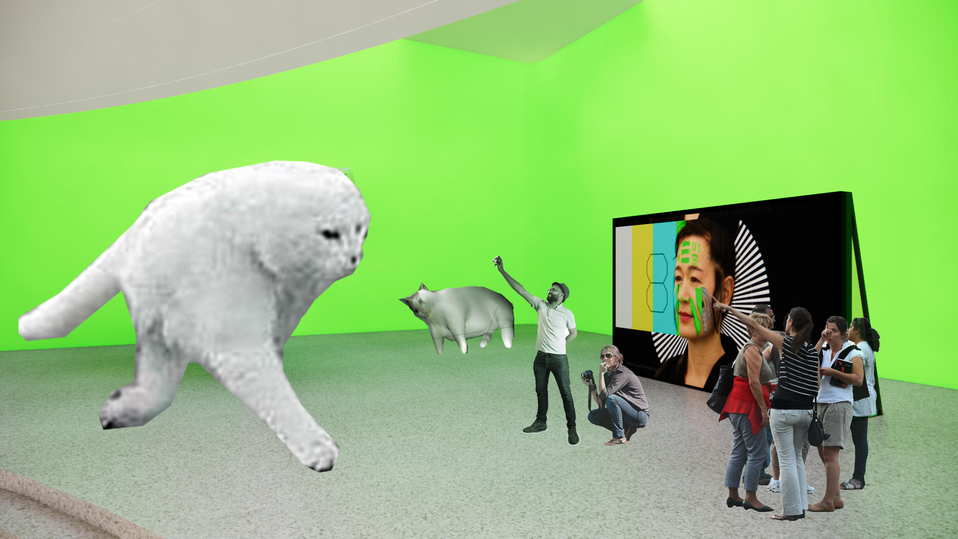 Rendering of the meme sculptures in high gallery