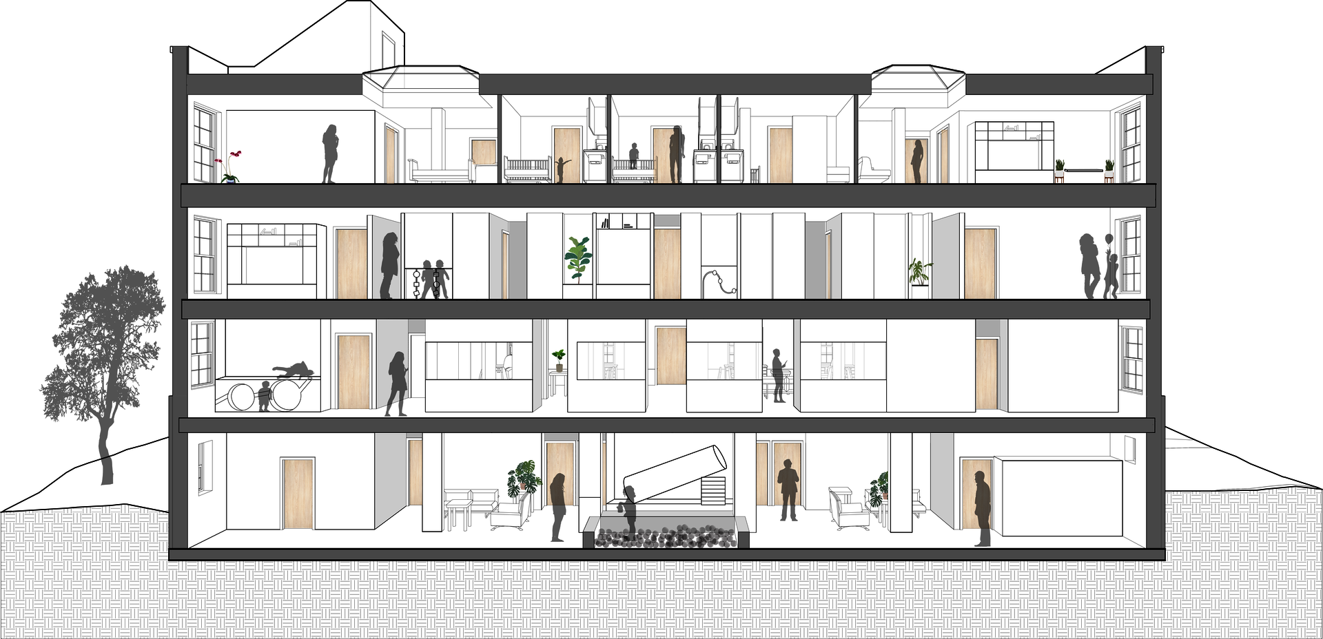 Highlighting the interactive qualities of inhabitable walls by exploring the sectional view