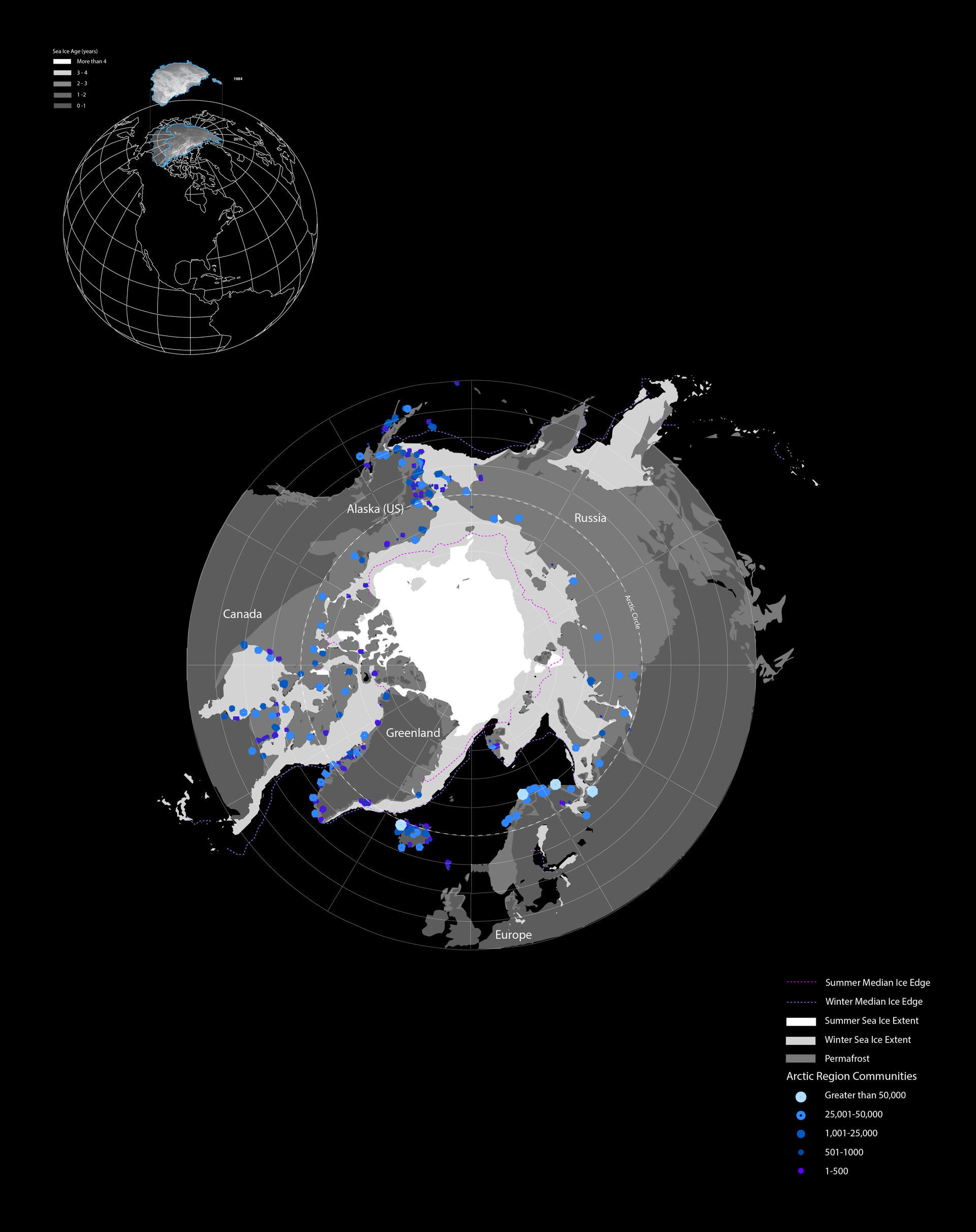 This image encapsulates the escalating repercussions of global warming, particularly the accelerated melting of Arctic sea ice. This ecological transformation is profoundly impacting the predominantly Indigenous villages that inhabit the Arctic region. As the polar amplification effect intensifies, these communities are facing increasingly profound environmental shifts and challenges.