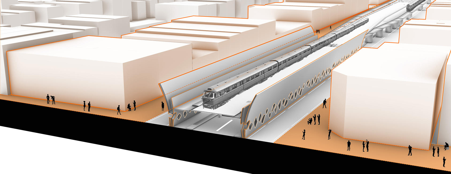 Sound wall façade structure design next to the viaduct roadbed.