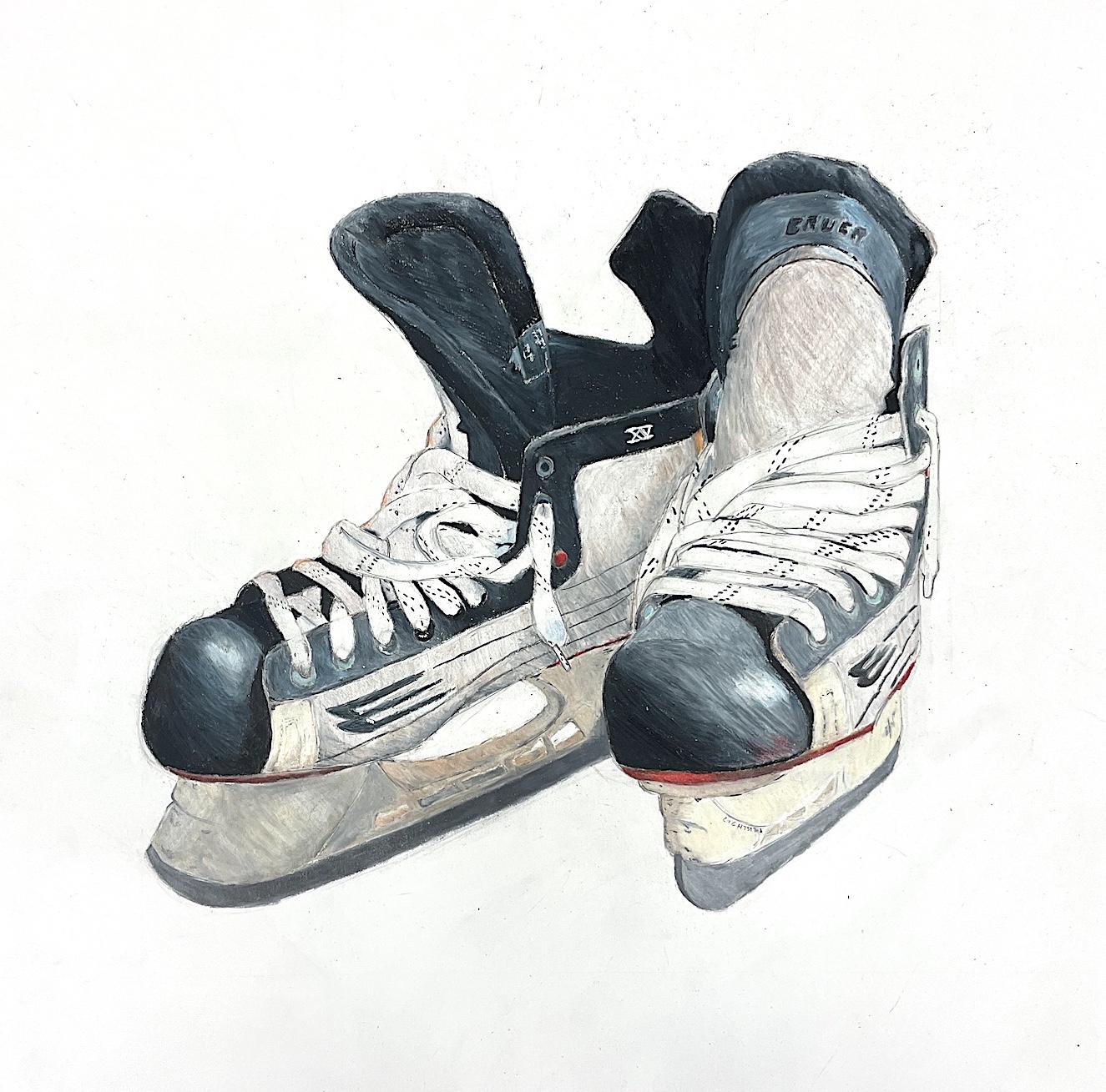 Advanced Art 1, Cranston High School East. Completed “Treasured Objects” Assignment depicting student hockey skates.  