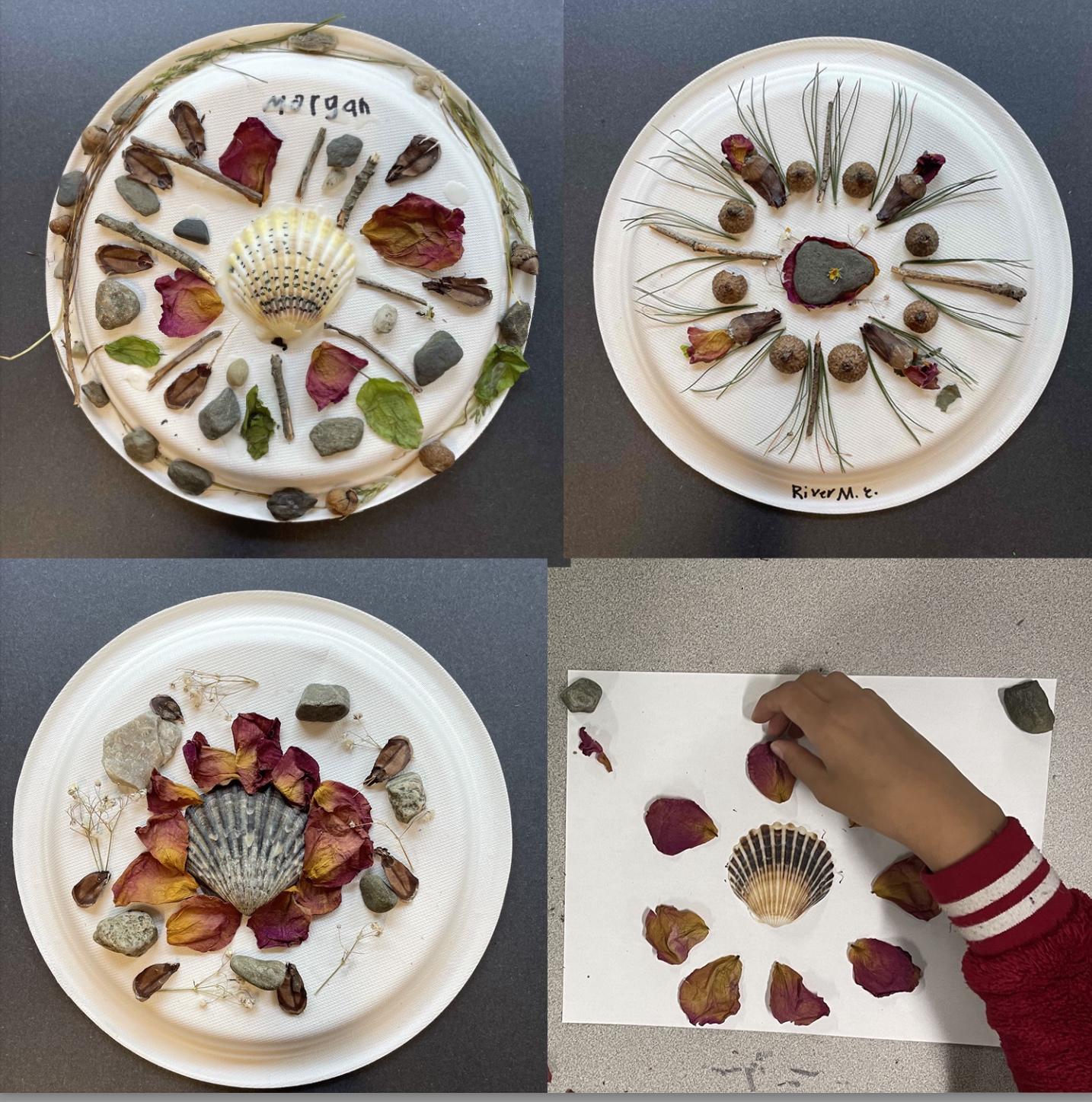 Grade 3, Quidnessett Elementary School. Student begins constructing a mandala project using found objects in nature. 