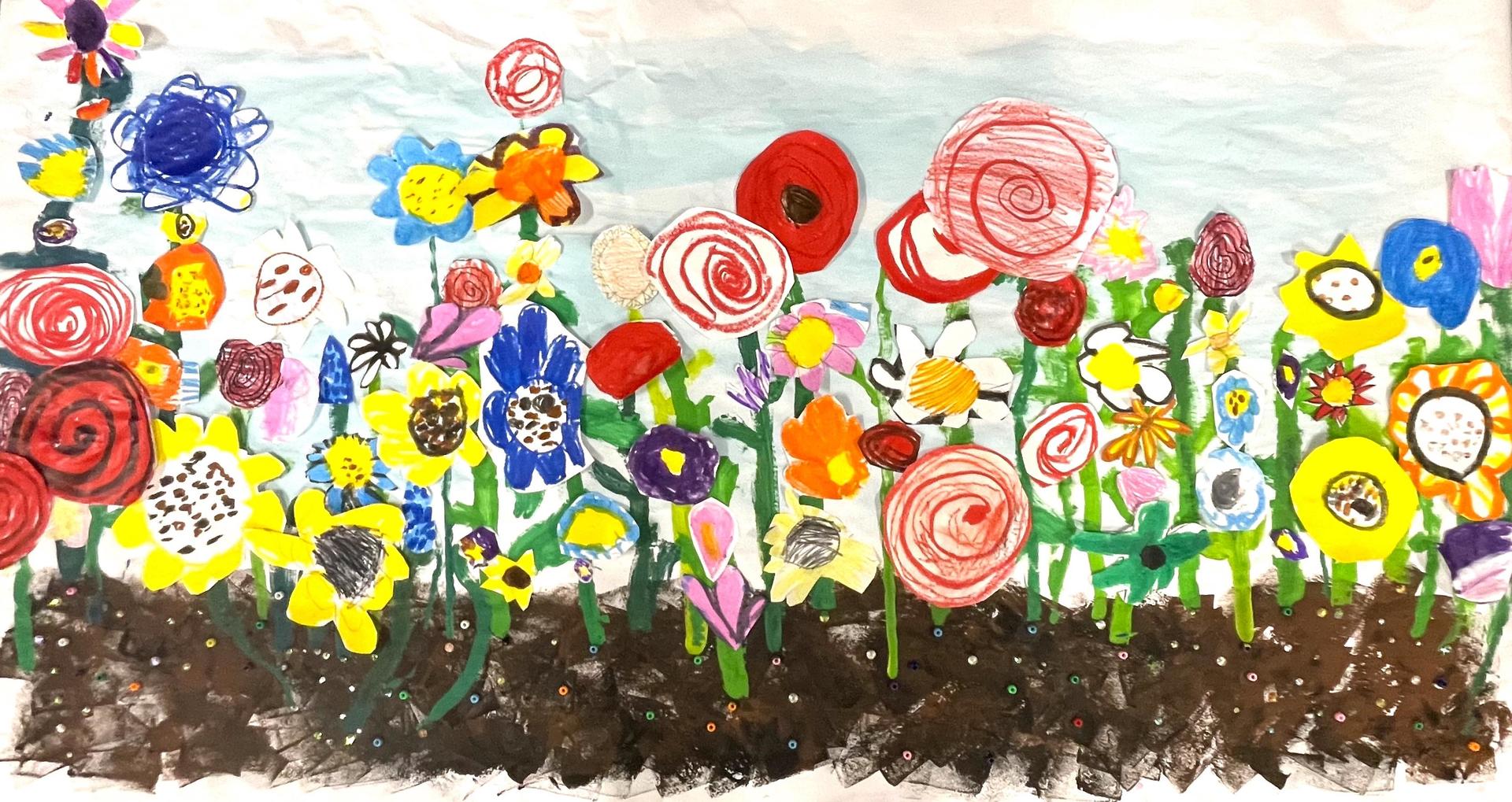 Grade 1, Quidnessett Elementary School “Growing Gardens Mural Project”  Students explore phases of plant life and demonstrate great teamwork!