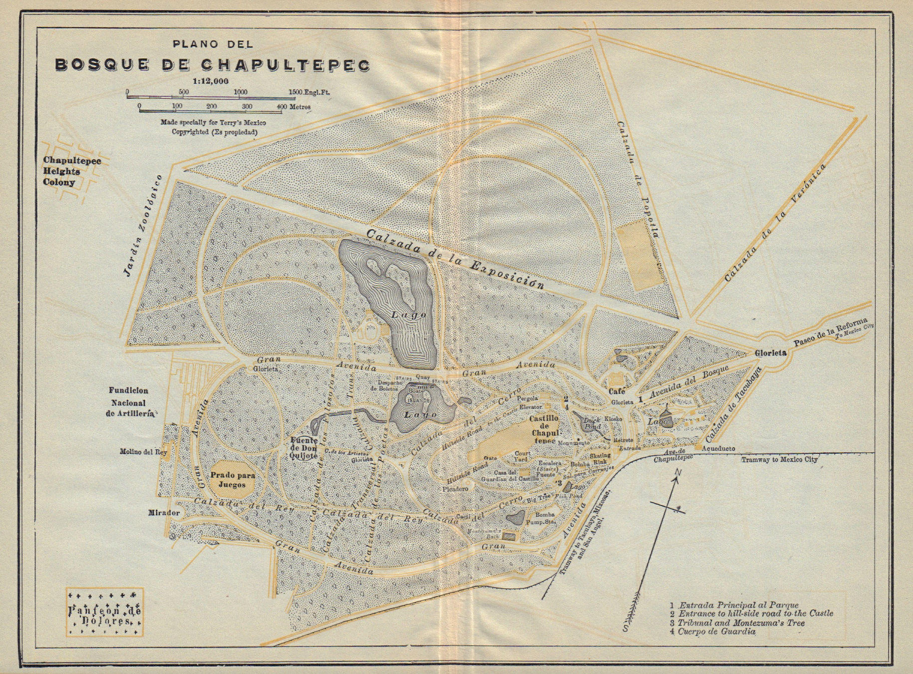 A detailed map of a large city park and its various recreational facilities.