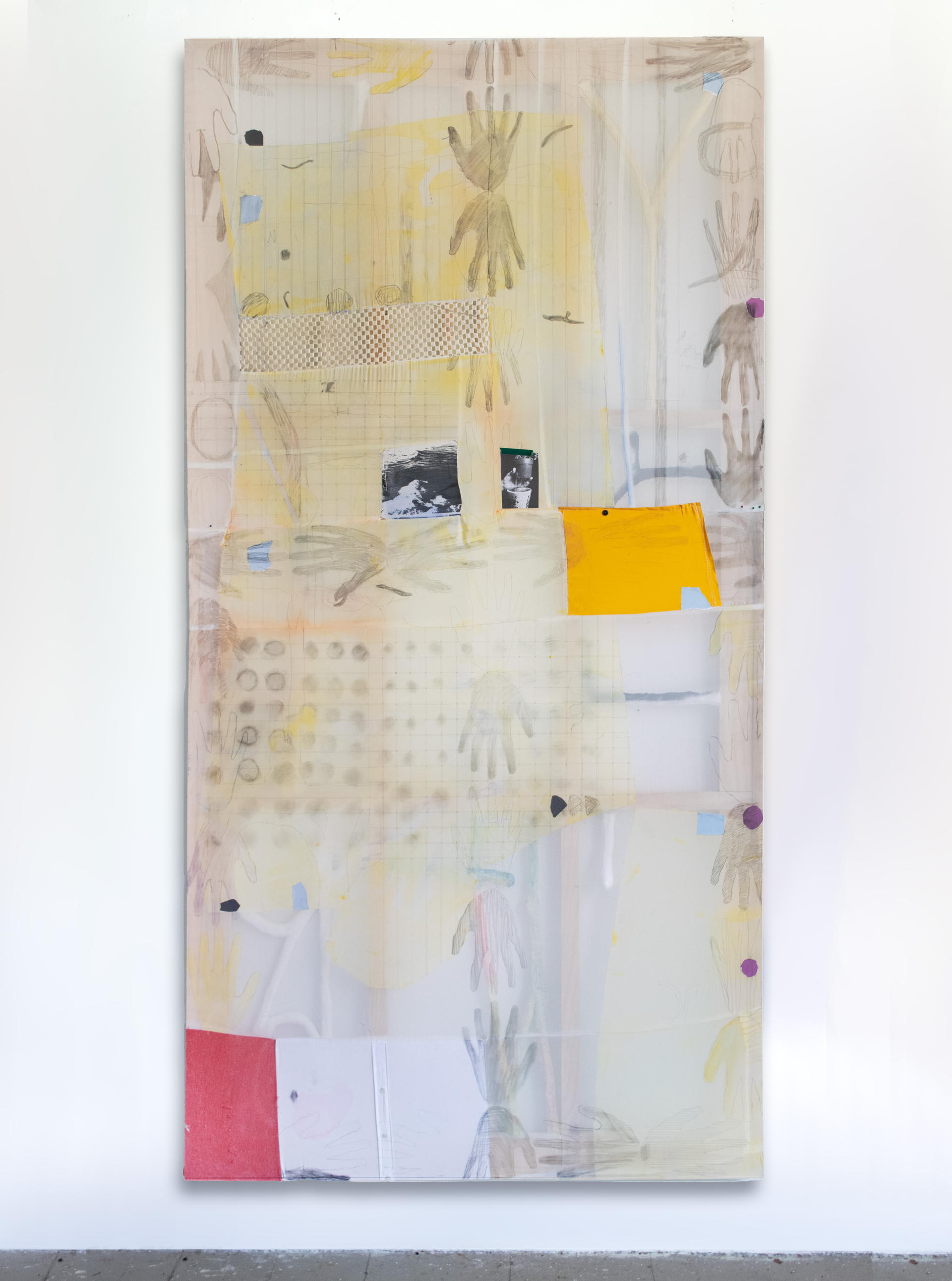 a large painting with a transparent surface and interior sculptural forms