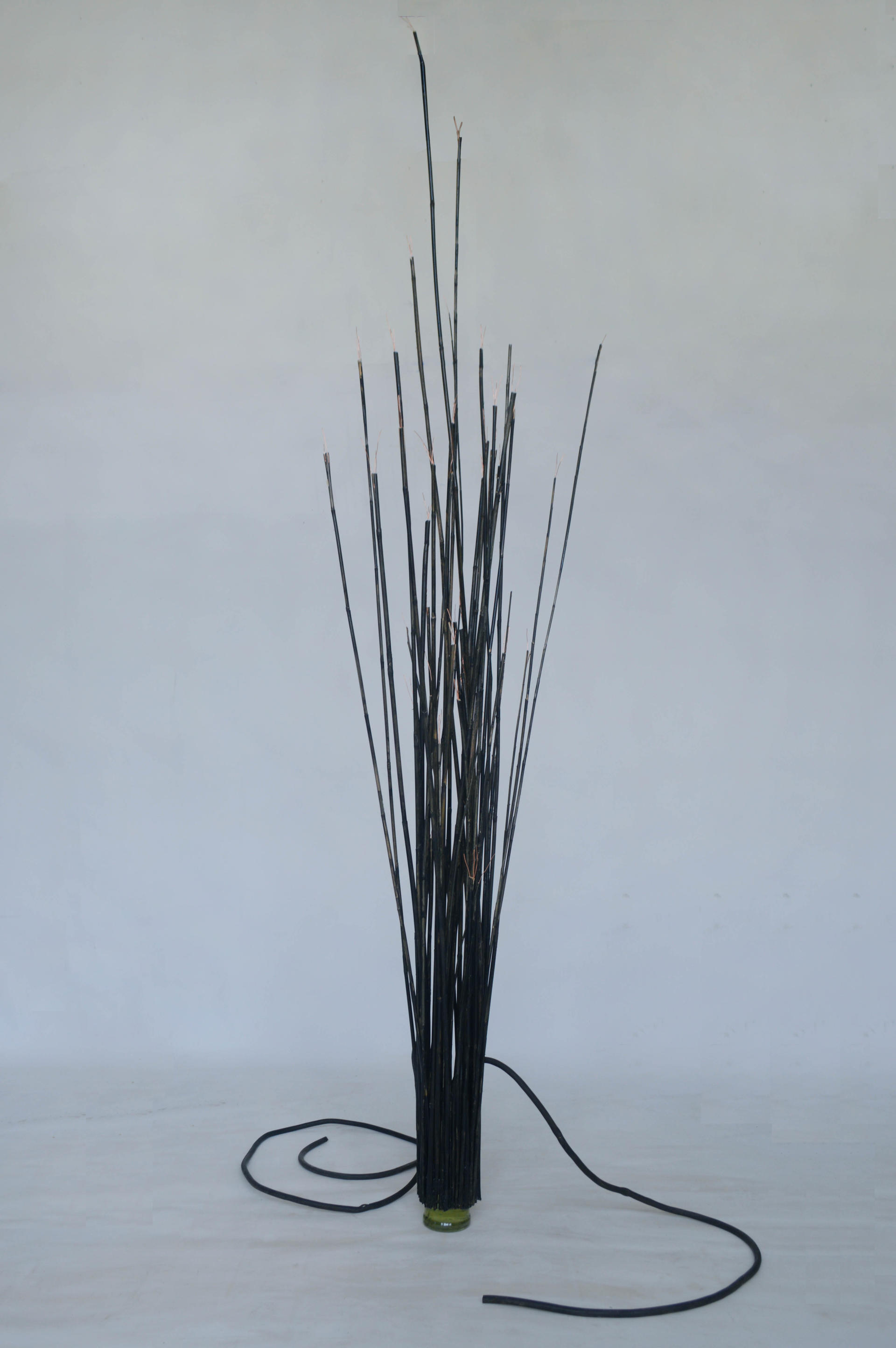 2023. Glass bottle, olive oil, bamboo, copper wire, cable.