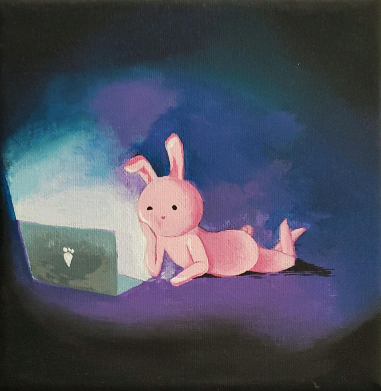 Bunny and computer screen illustration