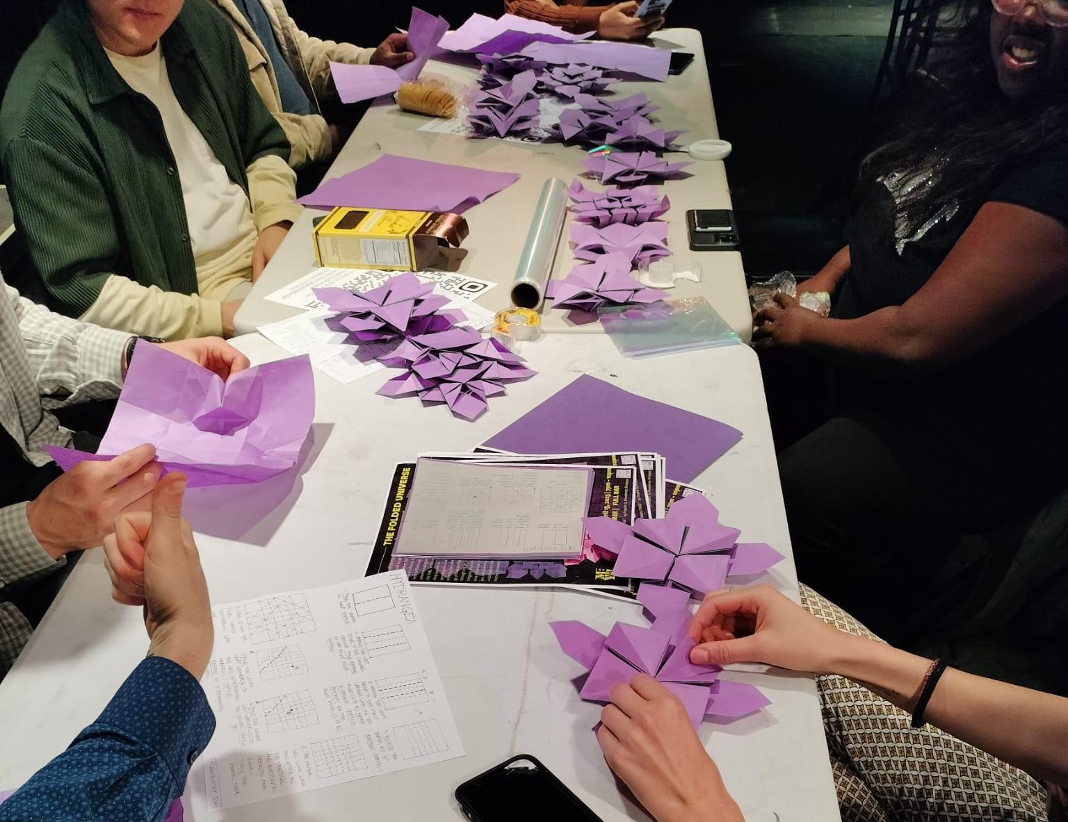 Origami fractal workshop in progress.