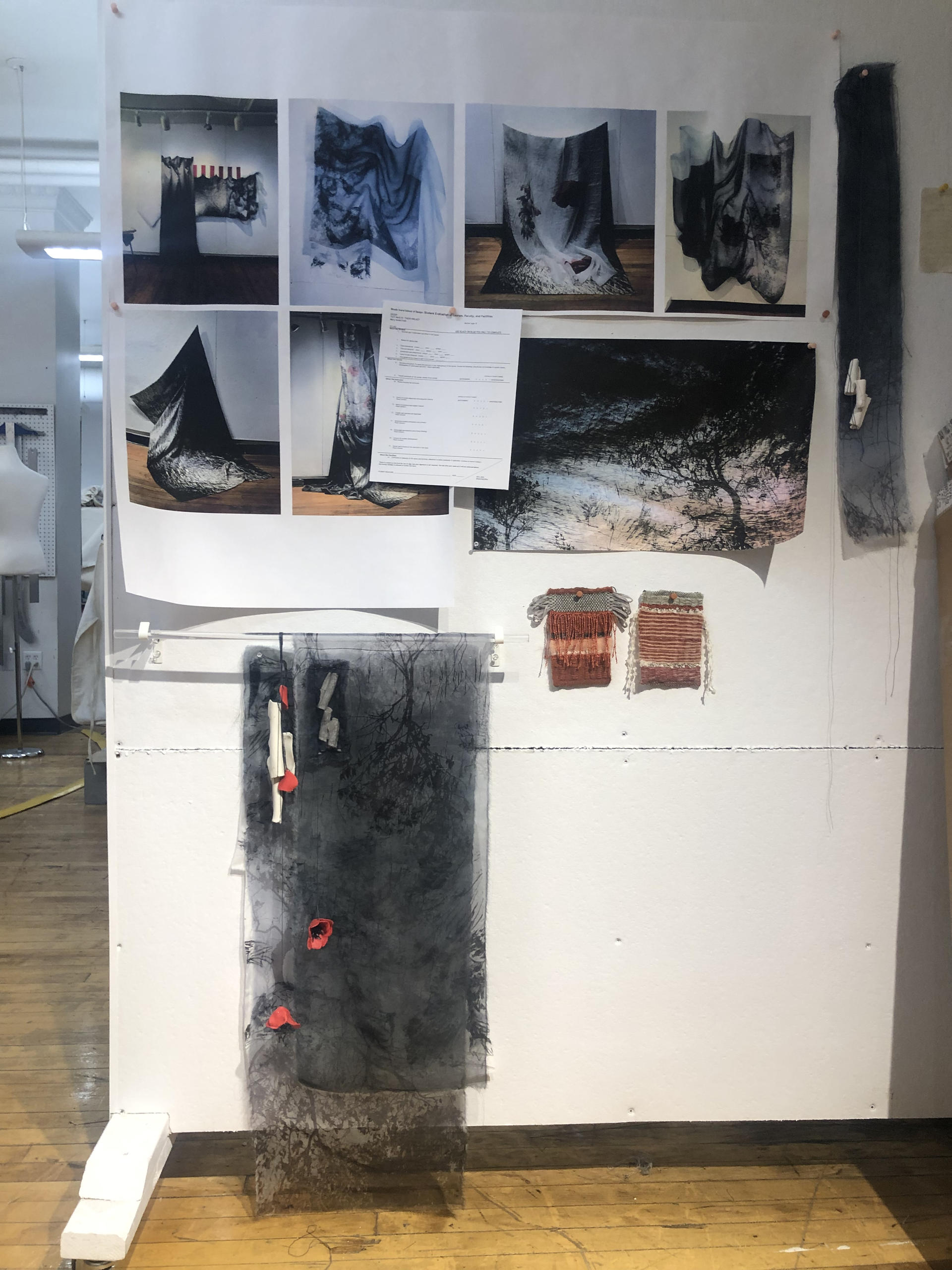 Process images of printed fabrics, woven samples and porcelain studies