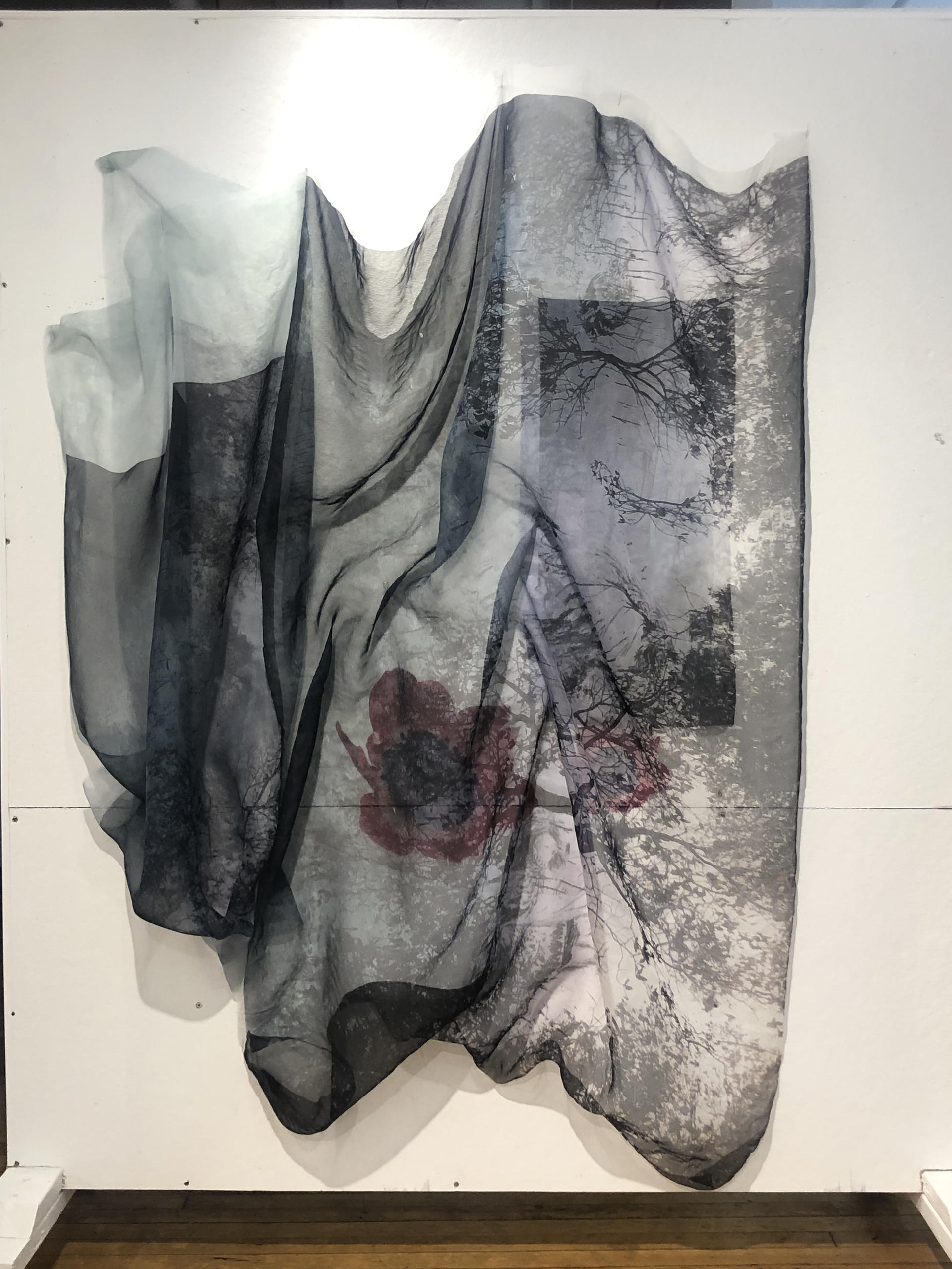 Water and a flower for a martyr, printed on organza
