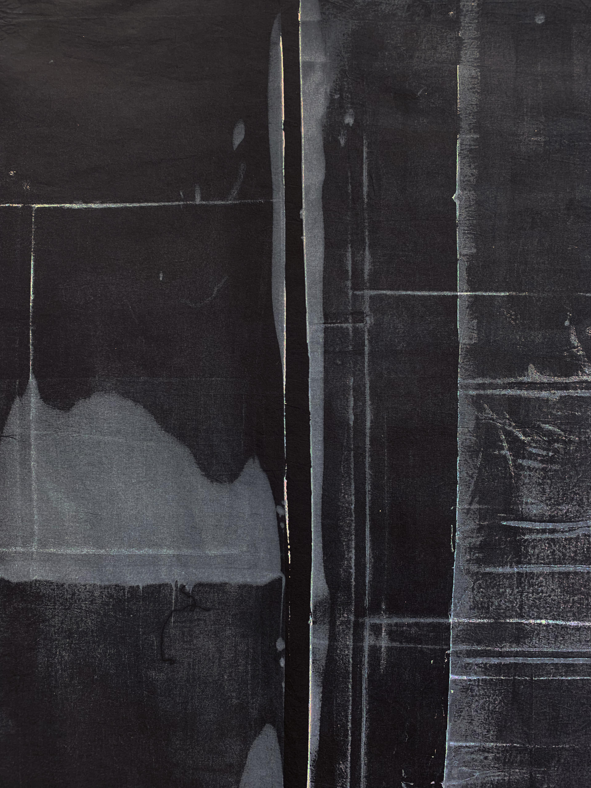 a black fabric printed with seams, curtains, and eclipses