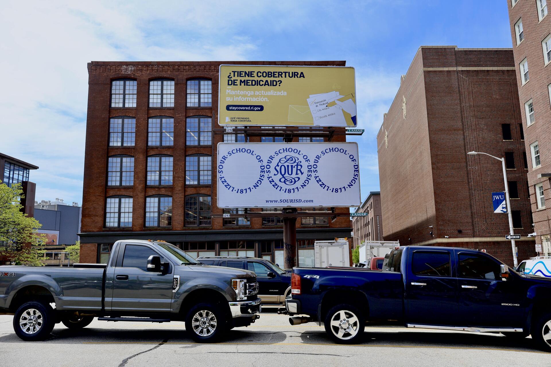 “The Lizzy Sour School of Design Billboard Project” (2024), advertisement posting will be displayed until early June. Located on the corner of Page & Pine Street in Downtown Providence. Visit the website, www.SOURISD.com to learn more!