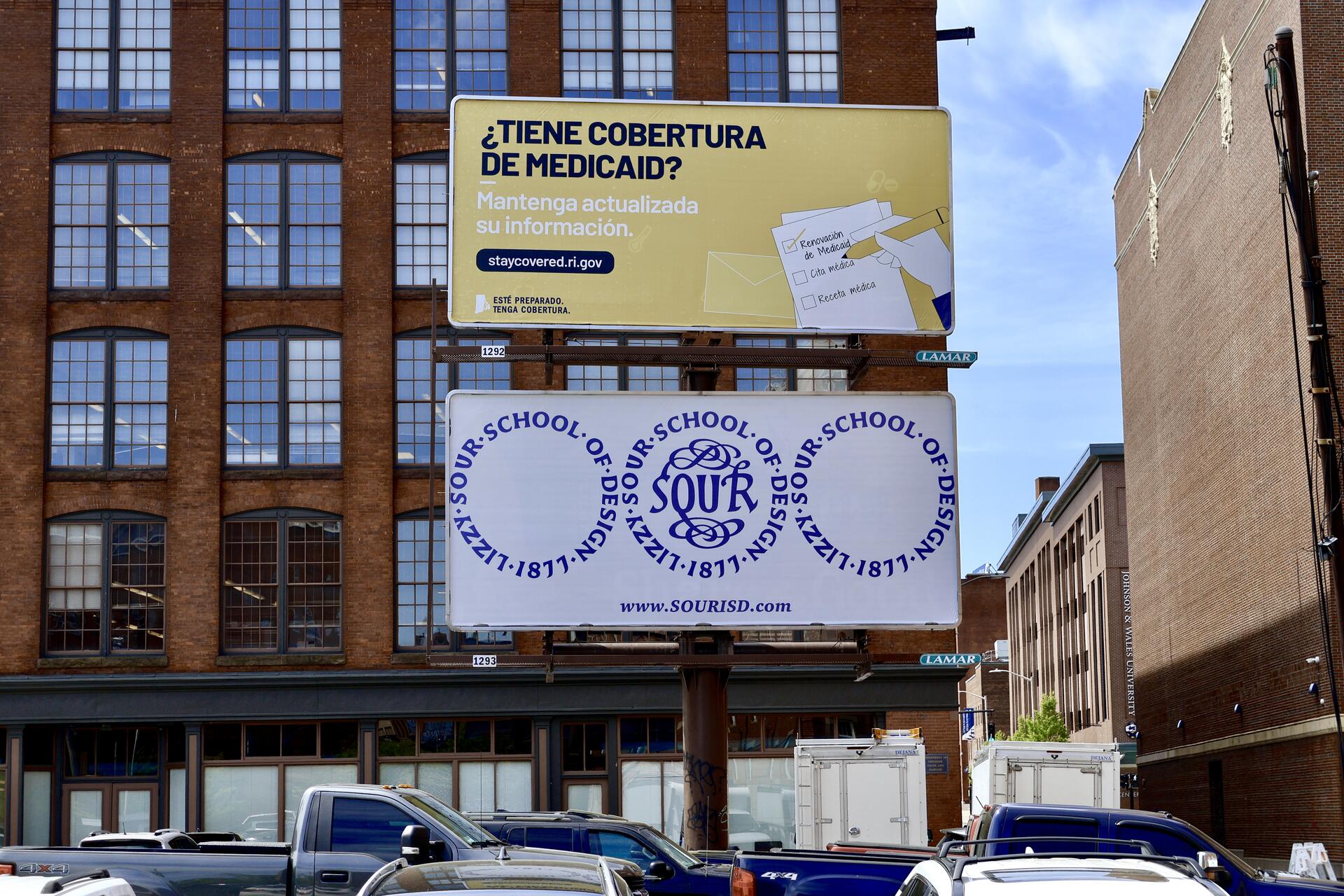 “The Lizzy Sour School of Design Billboard Project” (2024), advertisement posting will be displayed until early June. Located on the corner of Page & Pine Street in Downtown Providence. Visit the website, www.SOURISD.com to learn more!