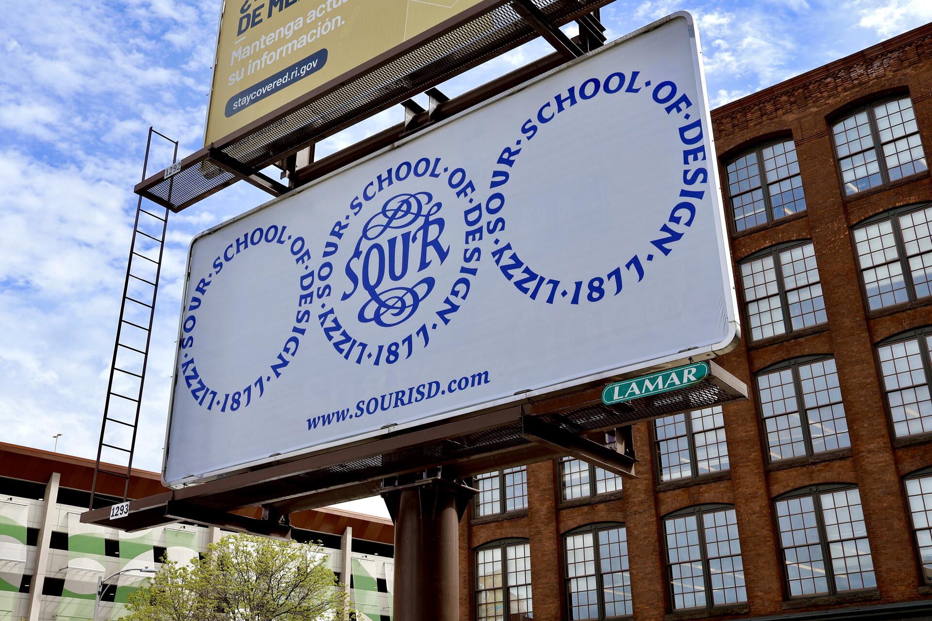 “The Lizzy Sour School of Design Billboard Project” (2024), advertisement posting will be displayed until early June. Located on the corner of Page & Pine Street in Downtown Providence. Visit the website, www.SOURISD.com to learn more!