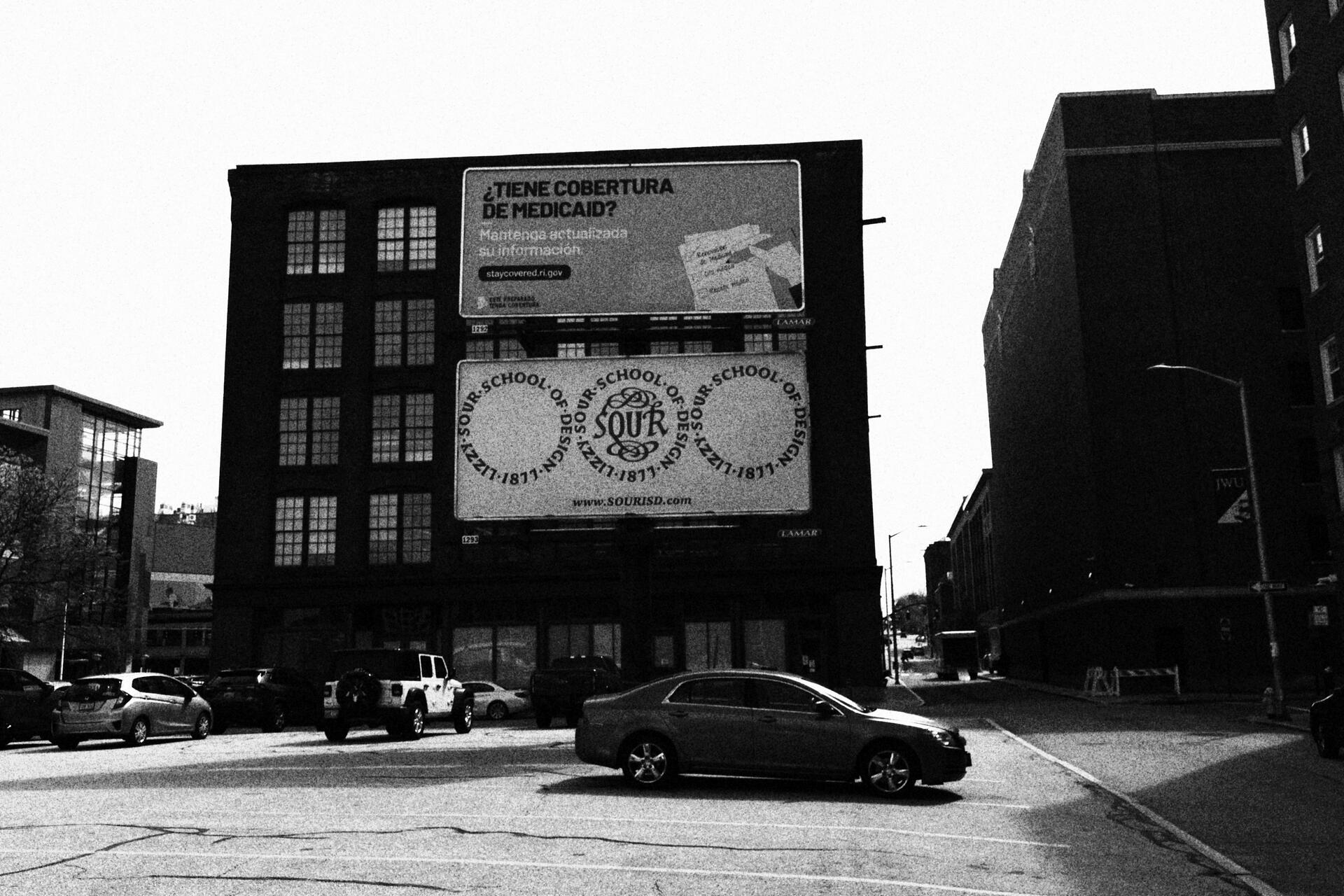 “The Lizzy Sour School of Design Billboard Project” (2024), advertisement posting will be displayed until early June. Located on the corner of Page & Pine Street in Downtown Providence. Visit the website, www.SOURISD.com to learn more!