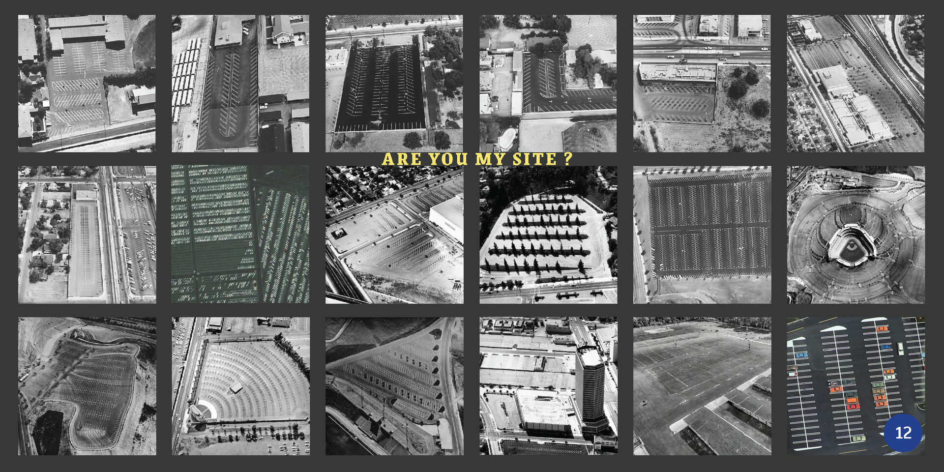 Parking lots have popped up everywhere, almost as a neutral choice. We prefer asphalt to grass and yet we still do not appreciate the potential, the patterns, the shapes. They are such a simplified format of use, tracking human bodies and the shells we use to interact with each other.