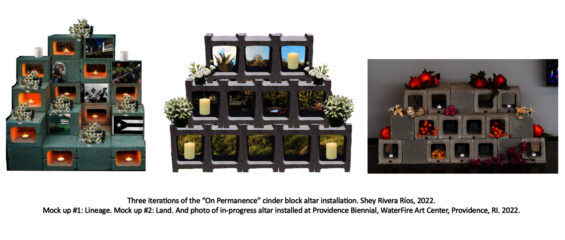 Cinder block altar prototypes. See caption in image.