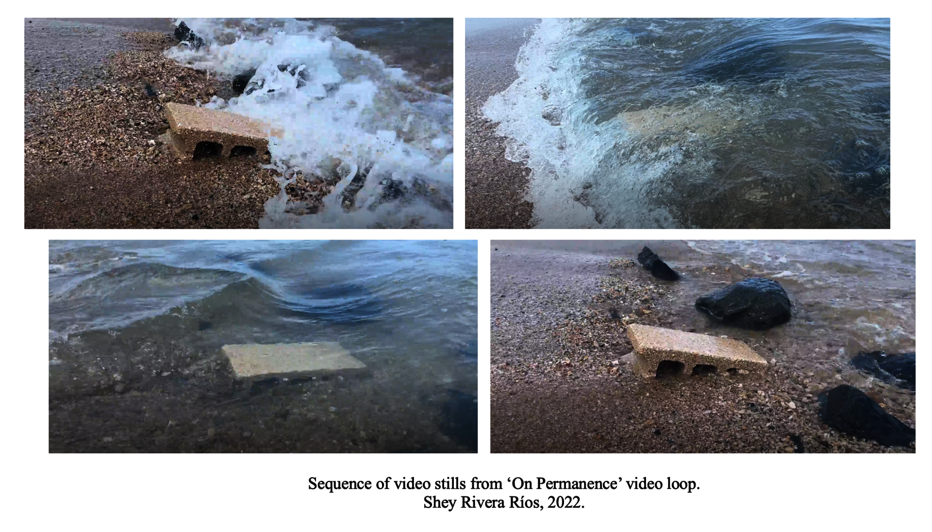 cinder block at edge of water video still. see caption in image.