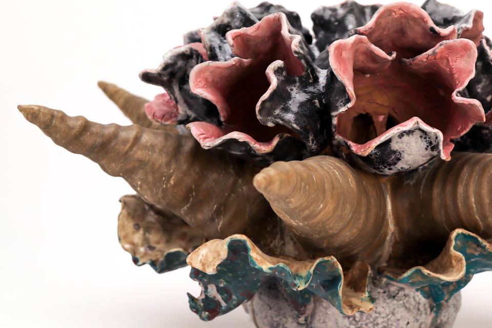 Detail of ceramics installation by Jasper Johns