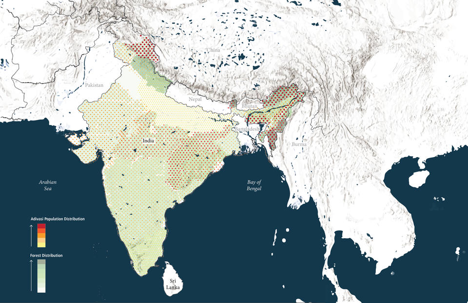 Map showing The Adivasi and Forest distribution in India