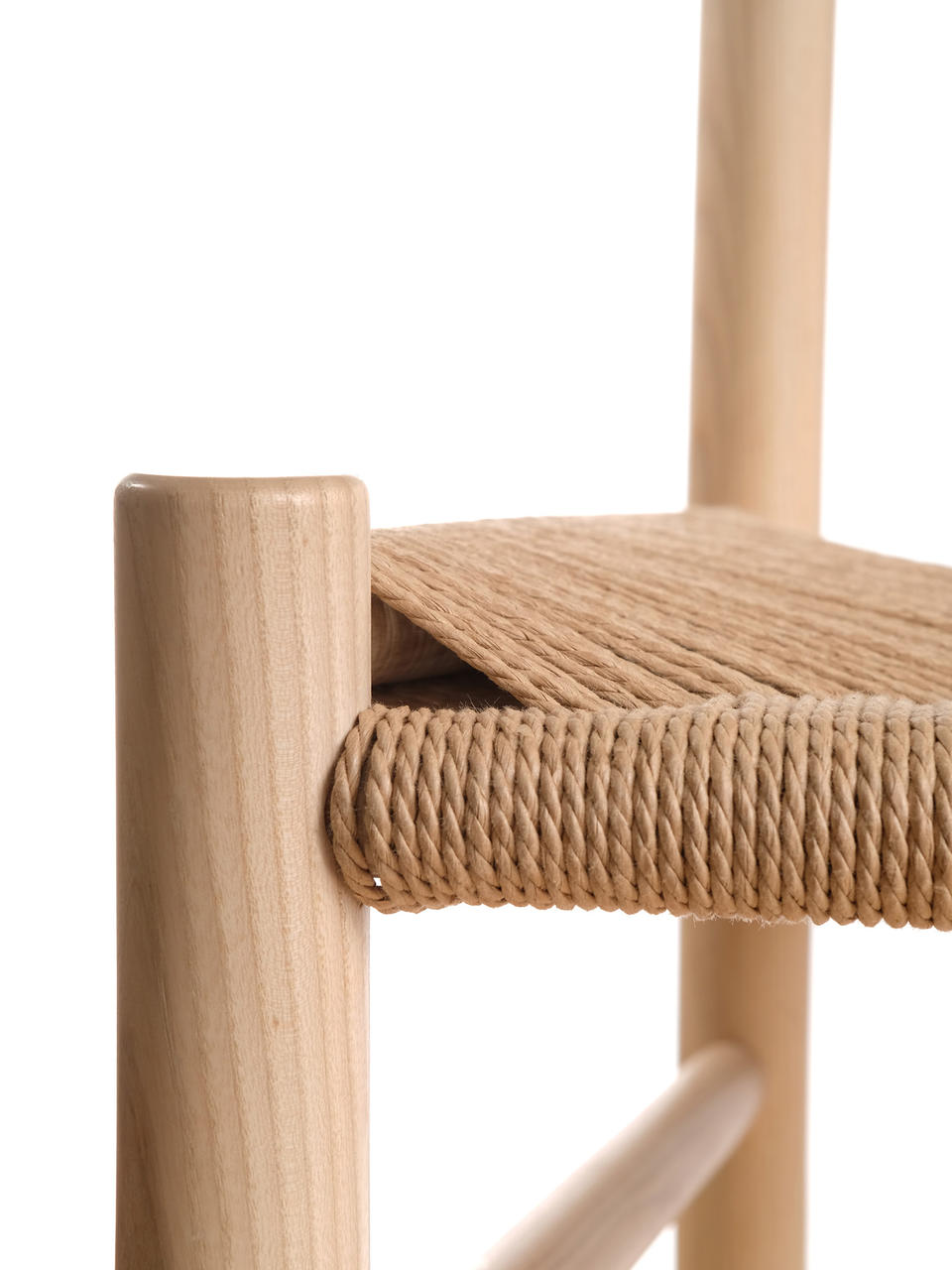 Detail photo of a replica of the Borge Mogensen designed J39 chair created referencing a CAD model intended for interior design renderings.