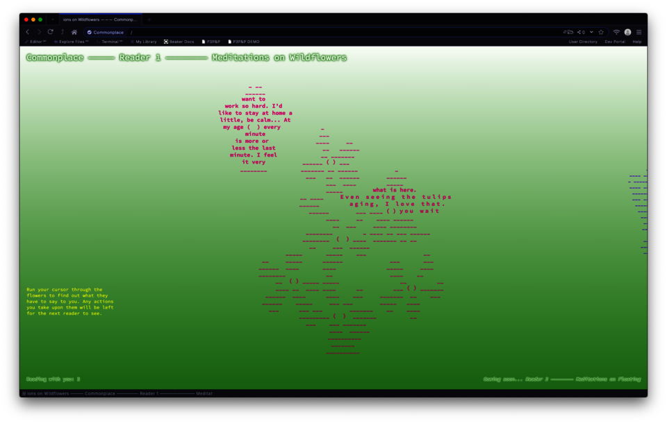 Hovering over the ASCII flowers reveals text