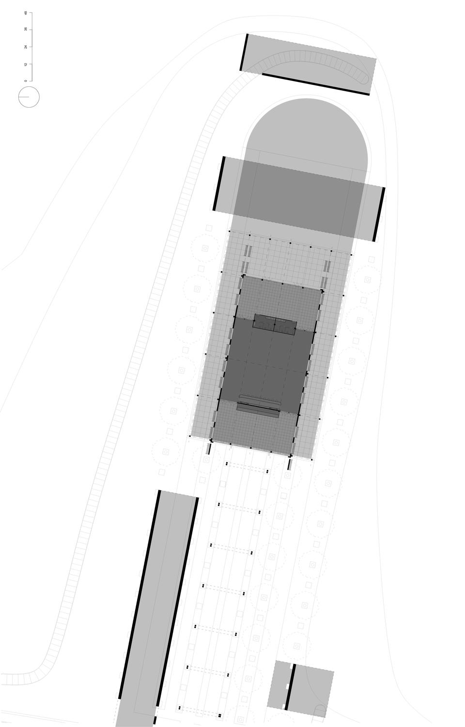 A diagram that shows a nesting of interior spaces for seasonal flexibility of the market / event space
