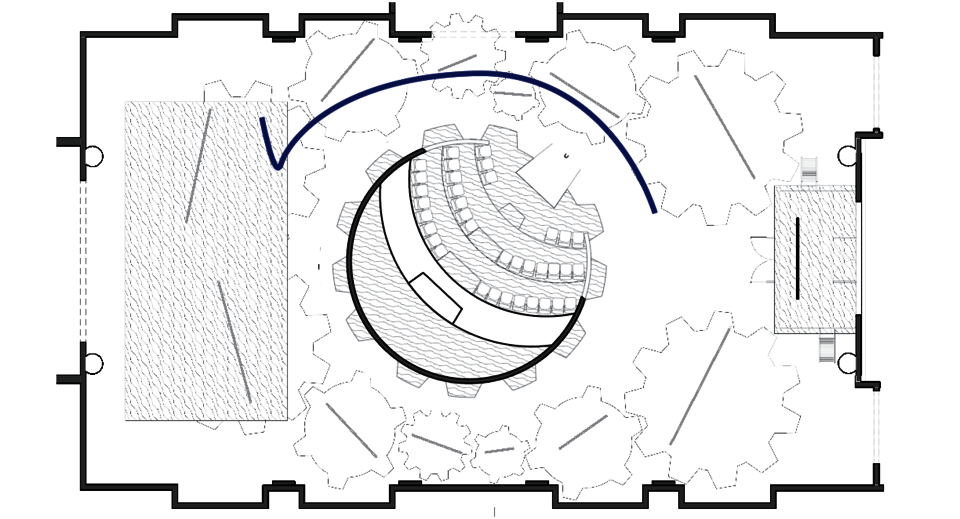 This floor plan explains the only time in the play in which the clocks rotation is counter clockwise, which is during Banquo's ghostly appreance