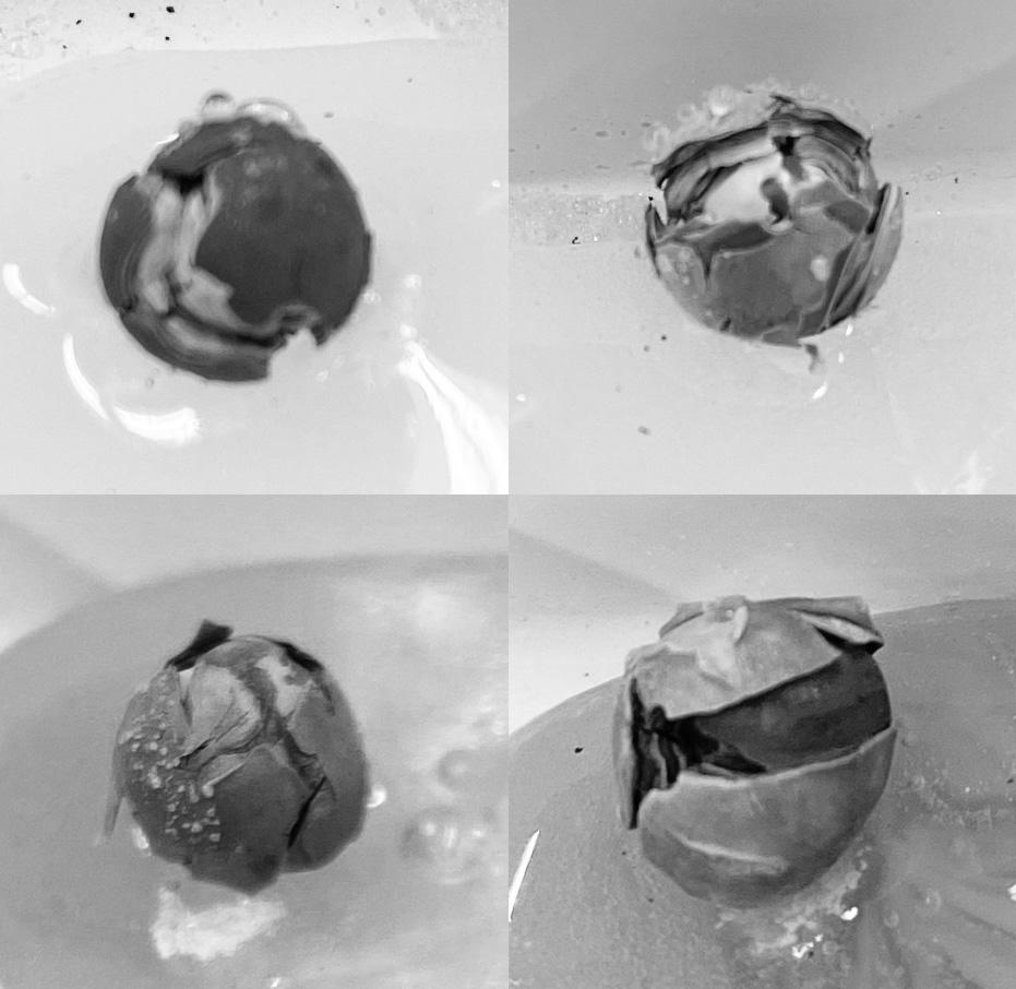 Four black and white photos in a grid formation of pearls in pâte de verre samples.