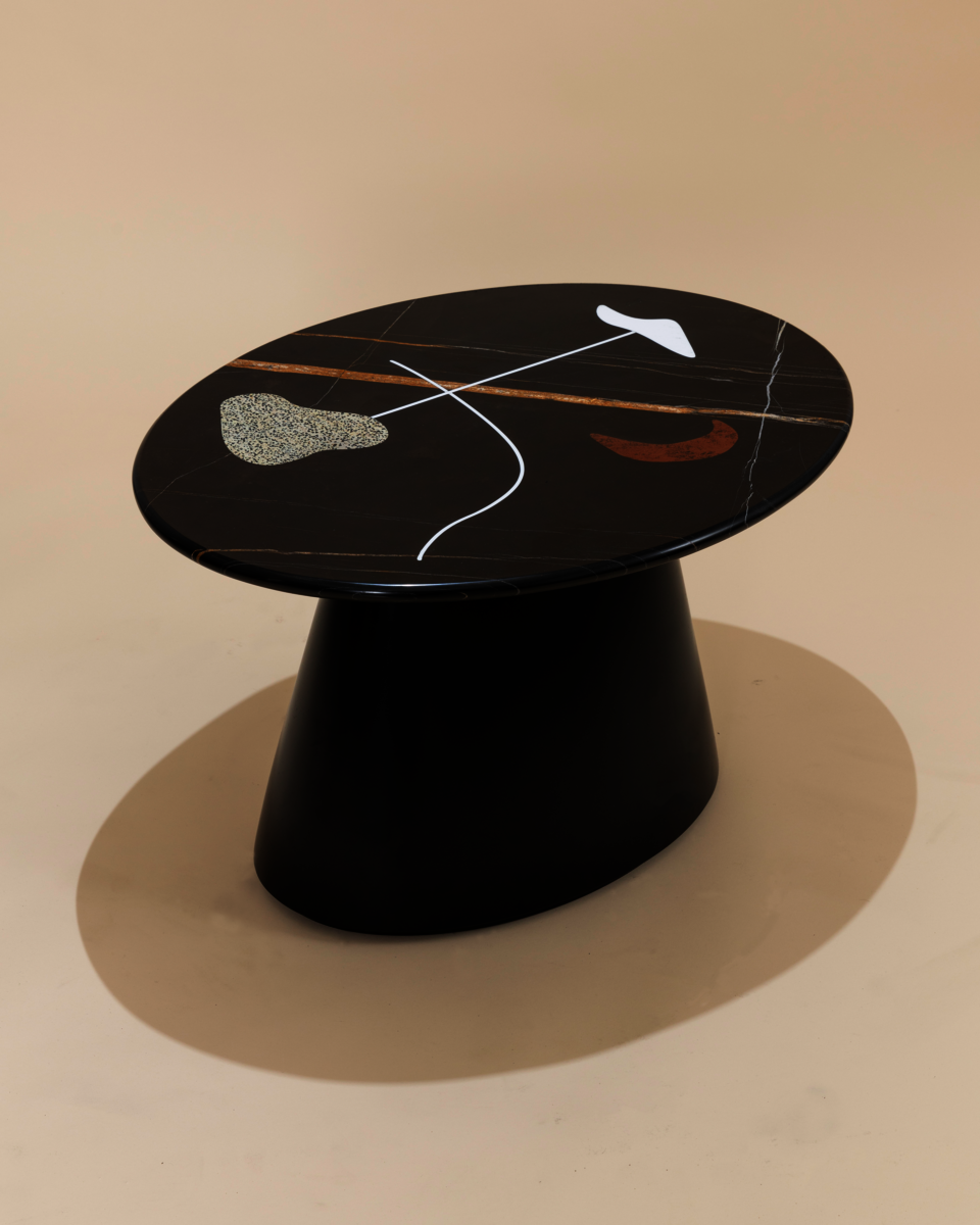 Inlaid marble and wood table