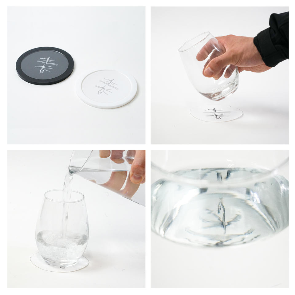 A set of pictures showing the process of pouring water into a glass cup