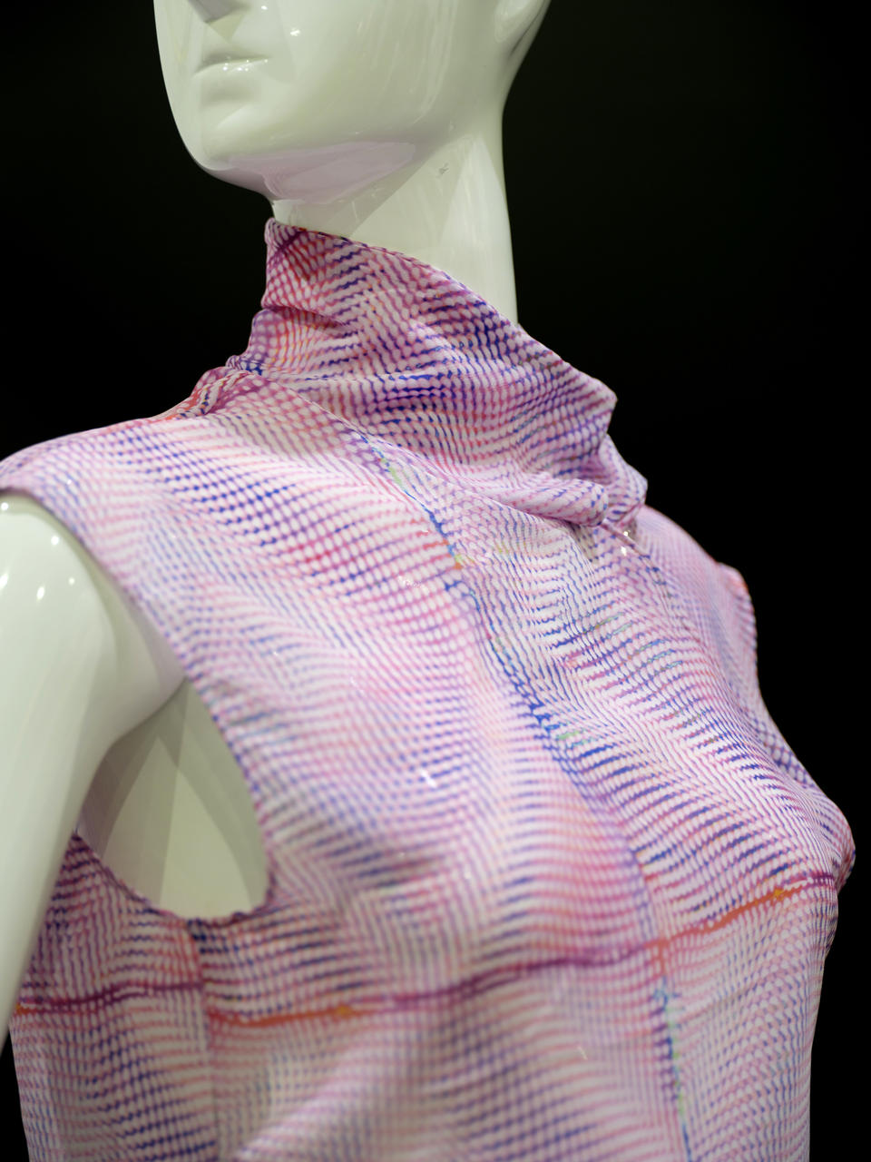 Close-up shot of Look 4, Rhodochrosite, in medical knitwear collection