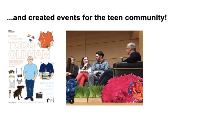 Program poster and image of teens talked to designer Todd Oldham on a stage