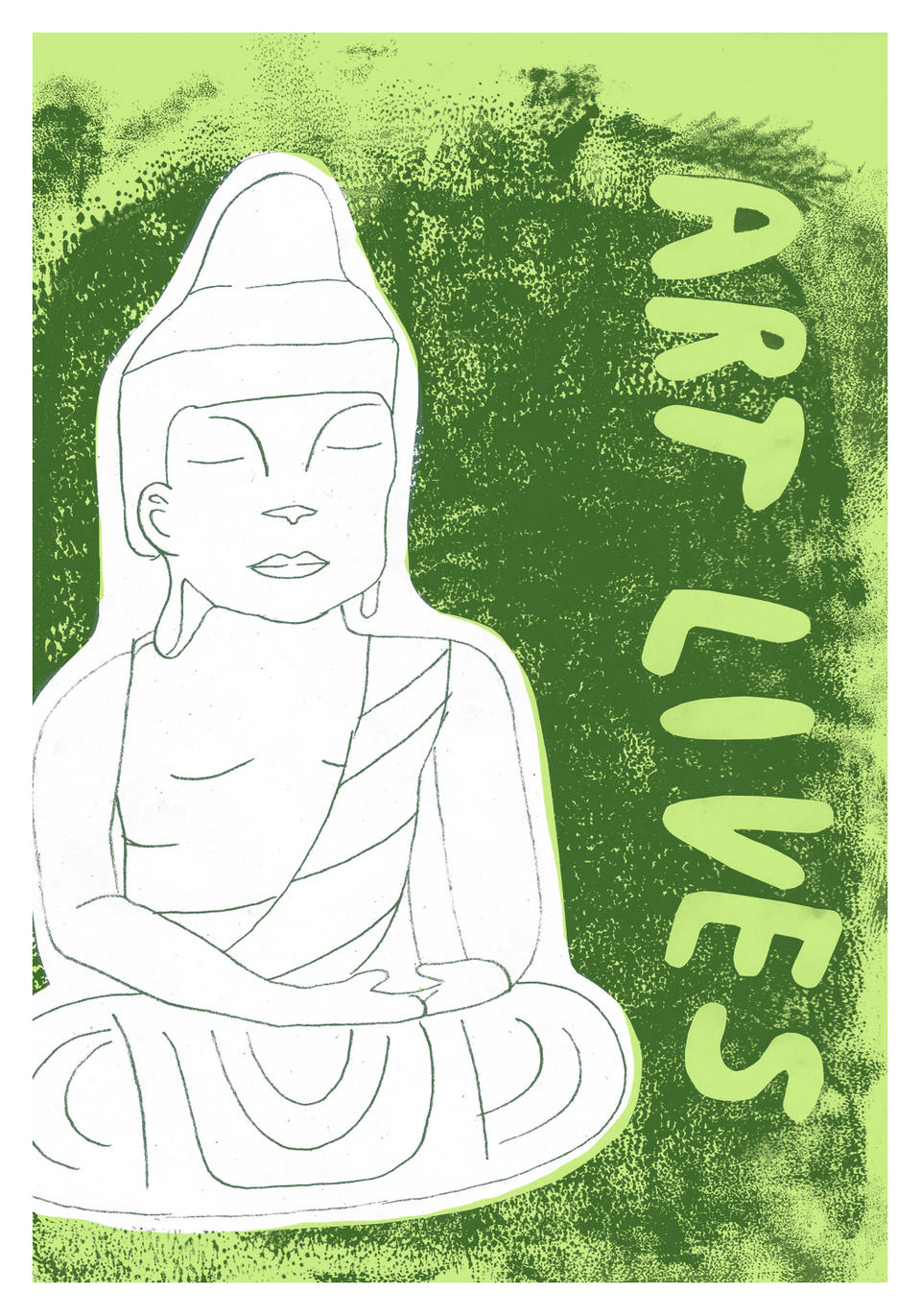 a line drawing of a buddha in rest with the words are lives long the side