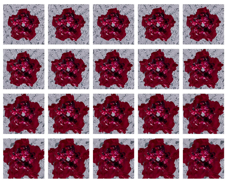 a selection of animation frames of a human made of blood spilling to fill the frame. 