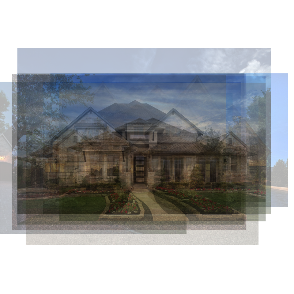 Collaged images of suburban homes overlaid to show the texture and current priorities of a neighborhood
