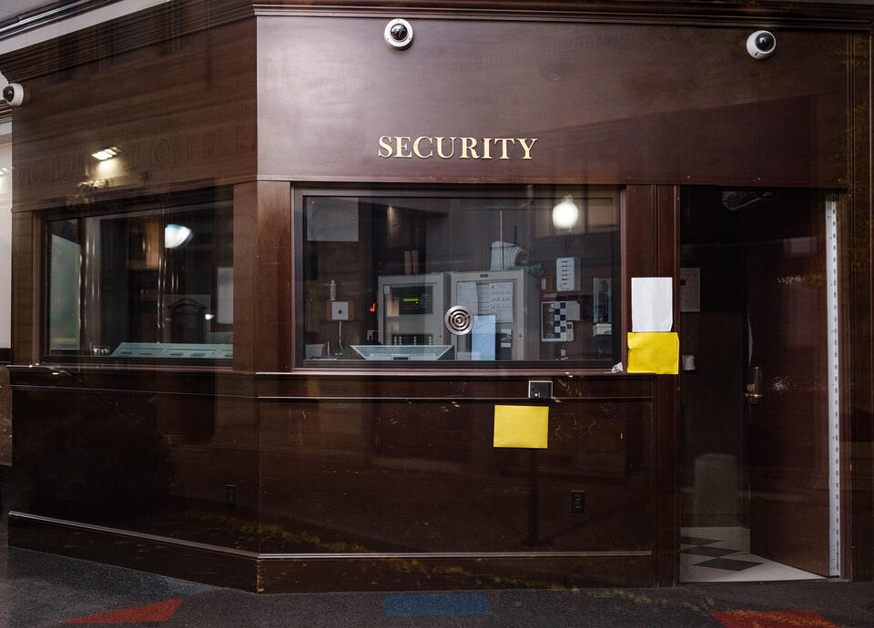 A security room inside of a building.