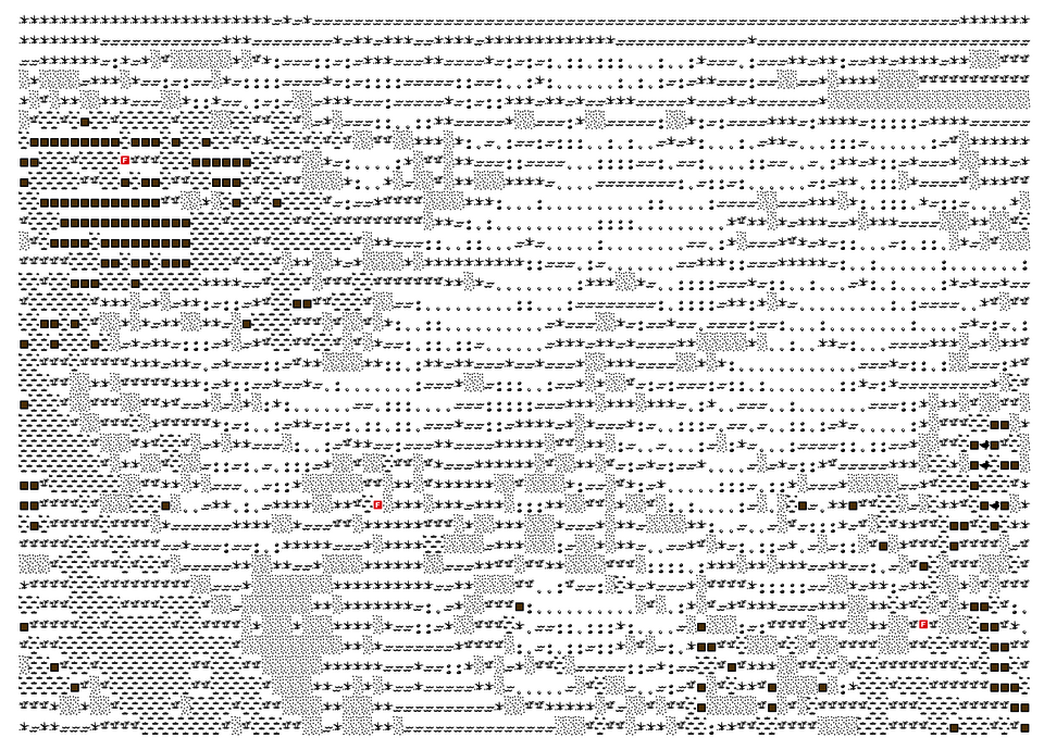 An ASCII-style image of NOAA and USGS mapping symbols, recreating an image of Lahaina, Hawaii.