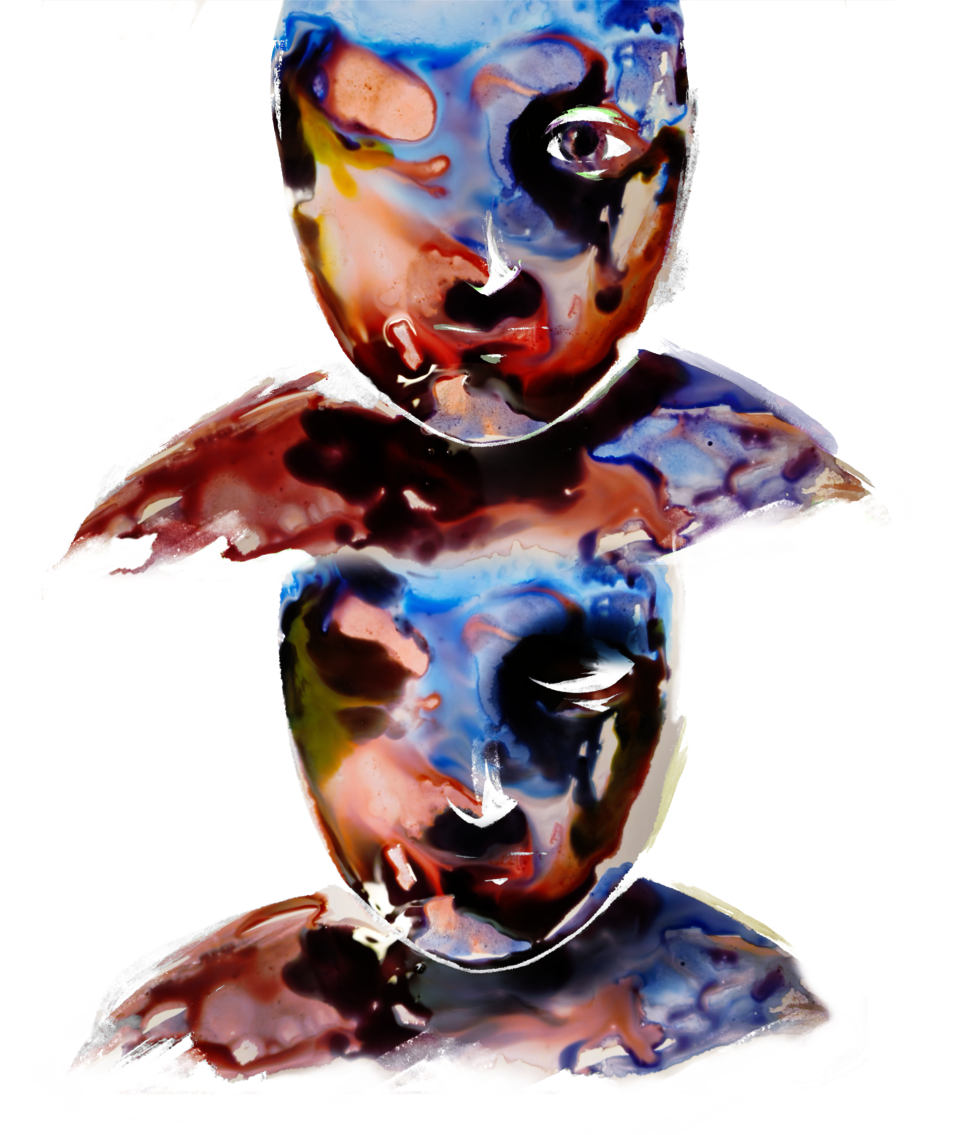 Silhouette of a face flooded with watercolor texture