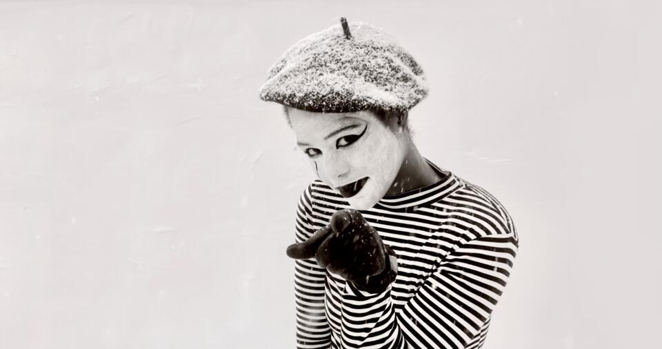 Image of a mime pointing at the viewer