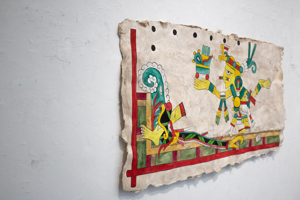 Tezcatlipoca loses his foot to the primordial earth monster Tlaltecuhtli