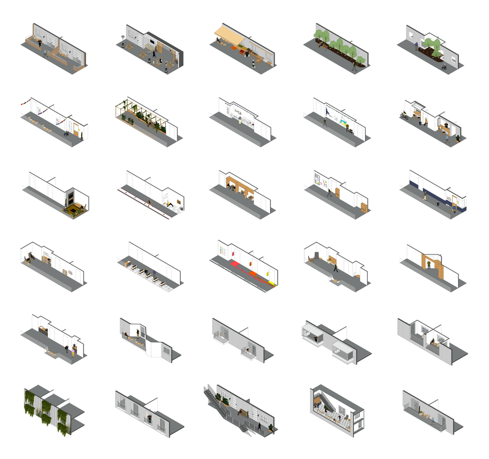 Spatial vignettes of ideas for affordable senior housing.