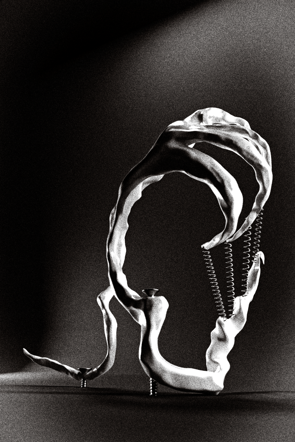 a sculpture, a fictional skeleton, springs, screws